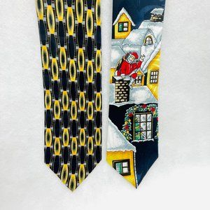 Lot of 2 Bergamo New York Pure Silk Korea & Fashion City Handmade Christmas